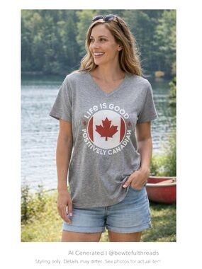 Life Is Good Canada Maple Leaf Graphic Tee Relaxed V-Neck XL
